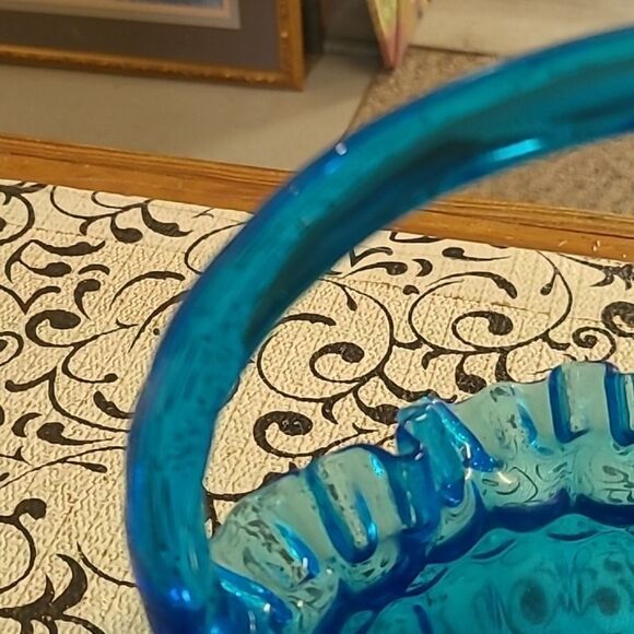 Fenton Blue Glass Basket - Picture 5 of 6